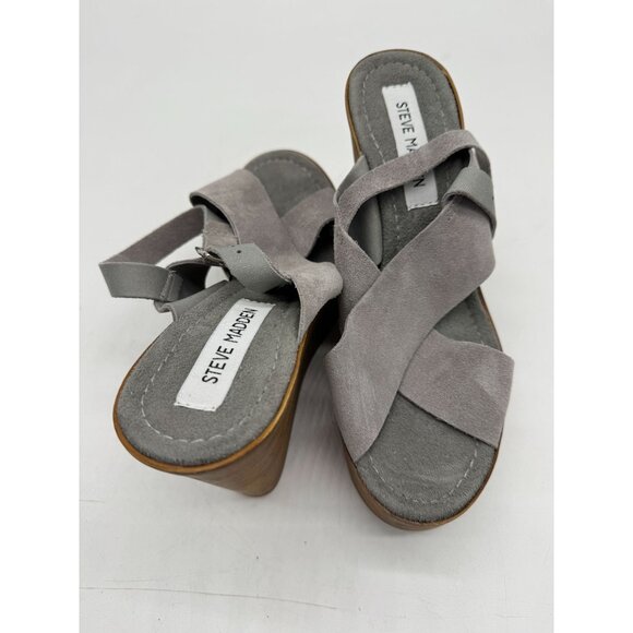 Steve Madden Womens Suede Platform Wedge Sandals Size 8 Grey Crisscross Strap - Picture 4 of 12